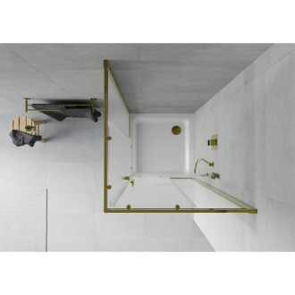 Sprchový kout Mexen Rio čtvercový 80 x 80 cm, matně zlatý + plochá sprchová vanička, bílá - 860-080-080-50-30-4010G