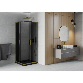 Sprchový kout Mexen Rio čtvercový 80 x 80 cm, grafit, zlatý + plochá sprchová vanička, černá - 860-080-080-50-40-4070G