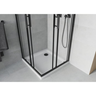 Sprchový kout Mexen Rio čtvercový 80 x 80 cm, průhledný, černý + plochá sprchová vanička, bílá - 860-080-080-70-00-4010B