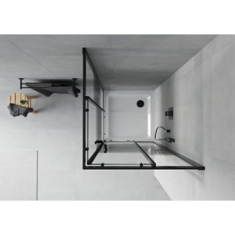 Sprchový kout Mexen Rio čtvercový 70 x 70 cm, černé pruhy, černá + plochá sprchová vanička, bílá - 860-070-070-70-20-4010B