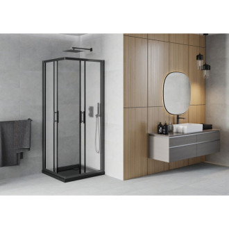 Sprchový kout Mexen Rio čtvercový 80 x 80 cm, matný, černý + Plochá sprchová vanička, černá - 860-080-080-70-30-4070B