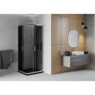 Sprchový kout Mexen Rio čtvercový 70 x 70 cm, grafit, chrom + plochá sprchová vanička, černá - 860-070-070-01-40-4070