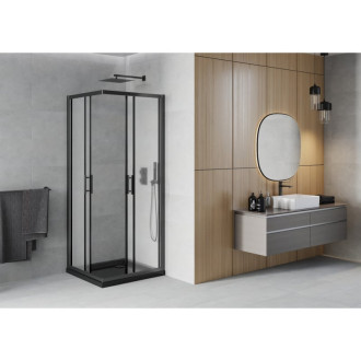 Sprchový kout Mexen Rio čtvercový 70 x 70 cm, matný, černý + Plochá sprchová vanička, černá - 860-070-070-70-30-4070B