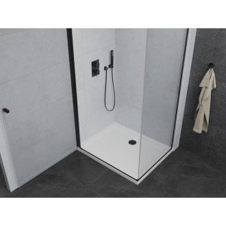 Mexen Pretoria výklopný sprchový kout 90 x 80 cm, průhledný, černý + plochá sprchová vanička - 852-090-080-70-00-4010B