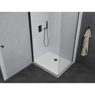 Mexen Pretoria výklopný sprchový kout 100 x 70 cm, průhledný, černý + plochá sprchová vanička - 852-100-070-70-00-4010B