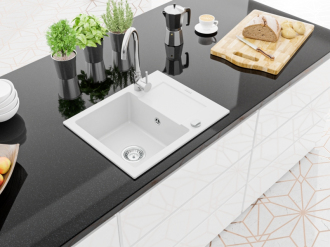 Mexen Enzo 1miskový granit dřez s odkapem a baterií Telma, bílá 6506-20-670200-00