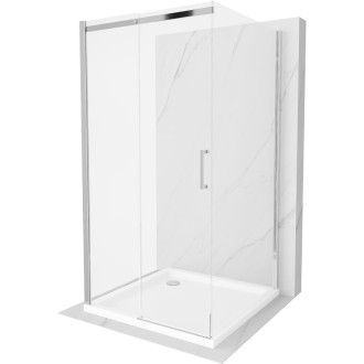 Mexen Omega-3S třístěnný posuvný sprchový kout 100x100 cm, průhledný, chrom + Plochá sprchová vanička - 825-100-100-01-00-3s-4010