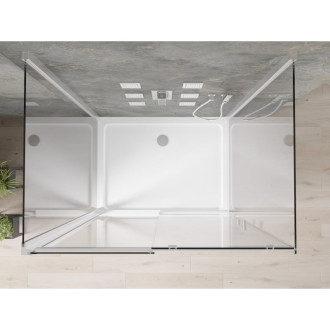 Mexen Omega-3S třístěnný posuvný sprchový kout 140x80 cm, průhledný, chrom + Plochá sprchová vanička - 825-140-080-01-00-3s-4010