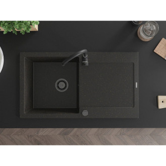Mexen Leo 1miskový granitový dřez s odkapávačem 900 x 500 mm, černá/zlatá metalíza, černý sifon - 6501901010-75-B