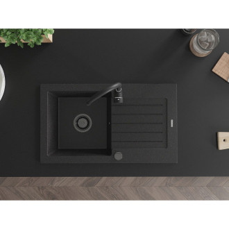 Mexen Pablo 1miskový granitový dřez s odkapávačem 752 x 436 mm, černá/stříbrná metalíza, černý sifon - 6510751010-73-B