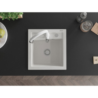 Mexen Vito 1-miskový granitový dřez s kuchyňskou baterií Savita, bílá - 6503-20-672601-20