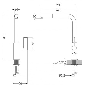 Jednodřezový žulový dřez Mexen Elias s odkapávačem a kuchyňskou baterií Flora, černá tečkovaná - 6511-76-670401-07