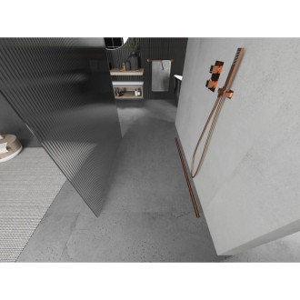 Volně stojící sprchová zástěna Mexen Kioto 140 x 200 cm, 8mm pruhy, růžové zlato - 800-140-002-60-09