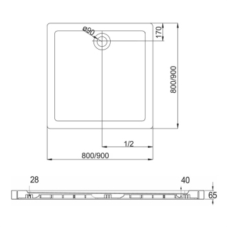 Mereo Sprchová vanička, čtverec, 90x90x6,5 cm, keramika, bílá CV34X