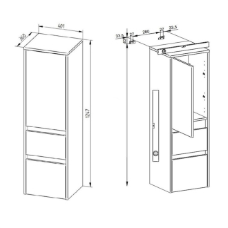 Opto, koupelnová skříňka, vysoká, 401x1247x360mm, závěsná, pravé otevírání, černá CN944P