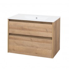 Opto, koupelnová skříňka s keramickým umyvadlem, 810x600x460 mm, spodní, dub Riviera CN921