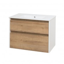 Opto, koupelnová skříňka s ker. umyvadlem 810x600x460, spodní, bílá lesk/dub Riviera CN931