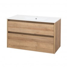 Mereo Opto koupelnová skříňka s keramickým umyvadlem, dub, 2 zásuvky, 1010x580x458 CN922