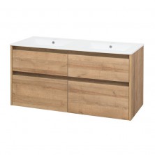 Mereo Opto koupelnová skříňka s keramickým umyvadlem, spodní, dub, 4 zásuvky CN923