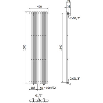 TULSA otopné těleso 1600x420, 613 W, černá W219-1600-420-00-70