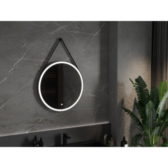 Mexen Reni osvětlené koupelnové zrcadlo, kulaté 70 cm, LED 6000K, proti zamlžování, černý rám - 9812-070-070-611-70
