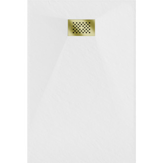 Mexen Hugo obdélníková sprchová vanička SMC 100 x 90 cm, bílá, zlatý kryt - 42109010-G