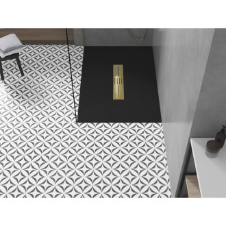 Mexen Toro obdélníková sprchová vanička SMC 100 x 80 cm, černá, zlatý kryt - 43708010-G