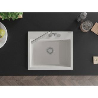 Mexen Oscar 1miskový granitový dřez 580 x 490 mm, bílý, chromový sifon - 6519581000-20