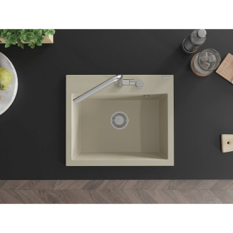 Mexen Oscar 1miskový granitový dřez 580 x 490 mm, béžový, chromový sifon - 6519581000-69