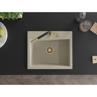 Mexen Oscar 1miskový granitový dřez 580 x 490 mm, béžový, zlatý sifon - 6519581000-69-G