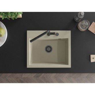 Mexen Oscar 1miskový granitový dřez 580 x 490 mm, béžový, černý sifon - 6519581000-69-B