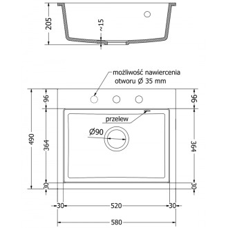 Mexen Oscar 1miskový granitový dřez 580 x 490 mm, černá/zlatá metalíza, černý sifon - 6519581000-75-B