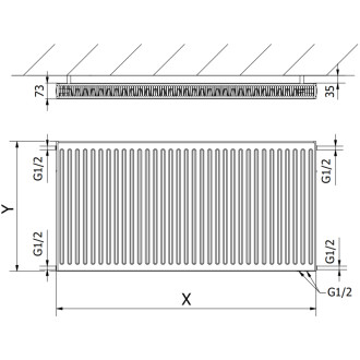 Mexen CV21 deskový radiátor 300 x 2000 mm, spodní připojení, 1472 W, černý W621-030-200-70
