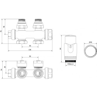 Mexen G00 úhlový/přímý termostatický set, Duplex, DN50, antracit - W908-900-66