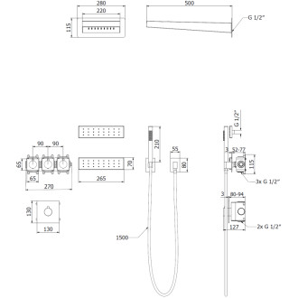Sprchová souprava Mexen Fall pod omítku, černá - 7602-04-70