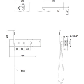 Sprchová souprava Mexen Azul pod omítku, černá - 7629-03-70
