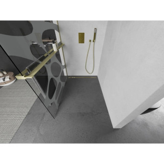 Sprchová zástěna Mexen Kioto+ s poličkou 90 x 200 cm, bílá vlna, kartáčované zlato - 800-090-121-55-97