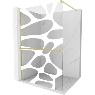 Sprchová zástěna Mexen Kioto+ s policí 110 x 200 cm, bílá vlna, kartáčované zlato - 800-110-121-55-97