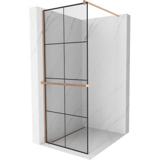 Mexen Kioto+ Sprchová zástěna s poličkou 80 x 200 cm, černá mřížka, kartáčovaná měď - 800-080-121-65-77