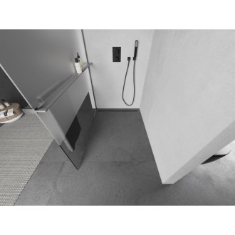 Mexen Kioto+ Sprchová zástěna s policí 110 x 200 cm, průhledná/mrazivá, kartáčovaná pistolově šedá - 800-110-121-66-35