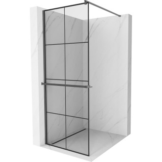 Mexen Kioto+ Sprchová zástěna s policí 70 x 200 cm, černá mřížka, kartáčovaná pistolově šedá - 800-070-121-66-77