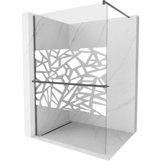 Mexen Kioto+ Sprchová zástěna s policí 130 x 200 cm, bílý vzor, kartáčovaná pistolově šedá - 800-130-121-66-85