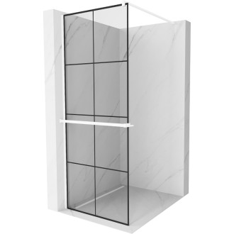 Mexen Kioto+ Sprchová zástěna s policí 90 x 200 cm, černá mřížka, bílá - 800-090-121-20-77