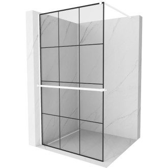 Mexen Kioto+ Sprchová zástěna s policí 110 x 200 cm, černá mřížka, bílá - 800-110-121-20-77