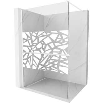 Mexen Kioto+ Sprchová zástěna s policí 110 x 200 cm, bílý vzor, bílá - 800-110-121-20-85