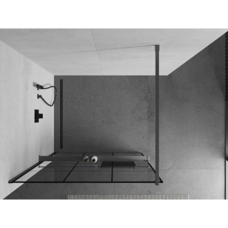 Mexen Kioto+ Sprchová zástěna s policí 110 x 200 cm, černá mřížka, stříbrná - 800-110-121-95-77