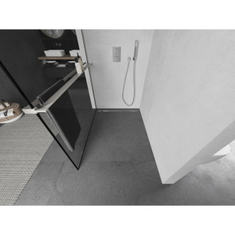 Mexen Kioto+ Sprchová zástěna s poličkou 80 x 200 cm, černý rám, kartáčovaný nikl - 800-080-121-97-70