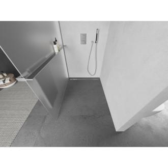 Mexen Kioto+ L sprchová zástěna s policí 70 x 200 cm, matná, chrom - 800-070-123-01-30