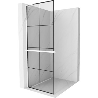 Mexen Kioto+ L Sprchová zástěna s policí 70 x 200 cm, černá mřížka, bílá - 800-070-123-20-77