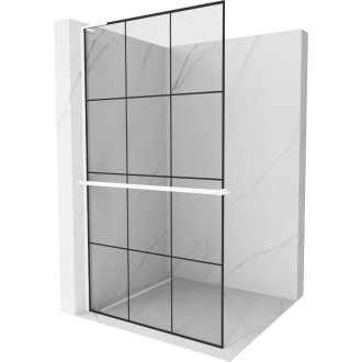 Mexen Kioto+ L Sprchová zástěna s policí 100 x 200 cm, černá mřížka, bílá - 800-100-123-20-77